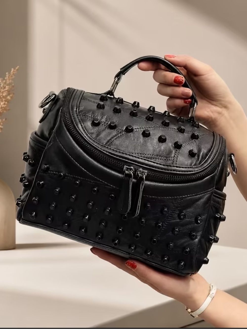 (A10) Studded Lambskin Leather Crossbody Bag